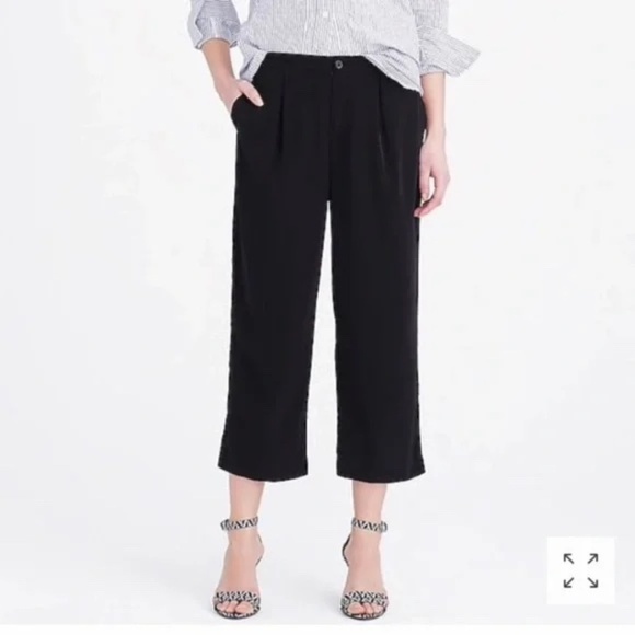 J. Crew Black Drapey Patio Pant Wide Leg Cropped Culotte Silky Feel - Size 4 - Picture 1 of 14